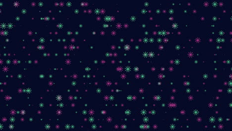 Fliegen-Sie-Neonschneeflocken-Und-Konfetti-Auf-Dunkler-Galaxie