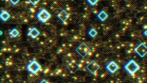 Blue-and-yellow-neon-squares-pattern-with-glitch-effect-in-80s-style
