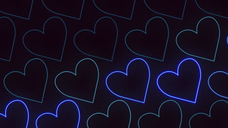 Neon-blue-hearts-pattern-on-dark-black-space