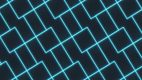 Neonblaue-Quadrate-Und-Linienmuster-Auf-Dunkelschwarzem-Raum