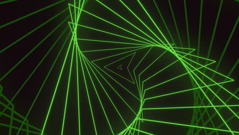 Patrón-De-Triángulos-En-Espiral-Verde-Neón-En-El-Espacio-Negro-Oscuro
