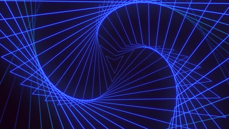 Neon-blue-spiral-triangles-pattern-on-dark-black-space