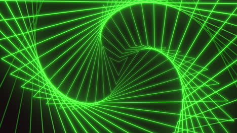 Neongrünes-Spiralförmiges-Dreieckmuster-Auf-Dunkelschwarzem-Raum