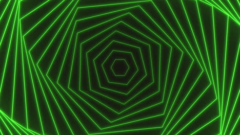 Patrón-De-Hexágonos-En-Espiral-Verde-Neón-En-El-Espacio-Negro-Oscuro