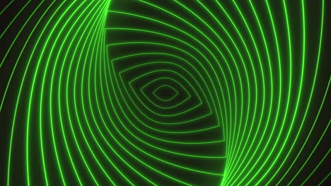 Patrón-De-Líneas-En-Espiral-Verde-Neón-En-El-Espacio-Negro-Oscuro