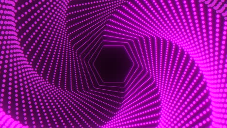 Neonviolettes-Spiralförmiges-Hexagonmuster-Auf-Dunkelschwarzem-Raum