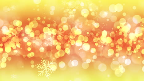 Fly-gold-snowflakes-and-round-bokeh-on-shiny-sky