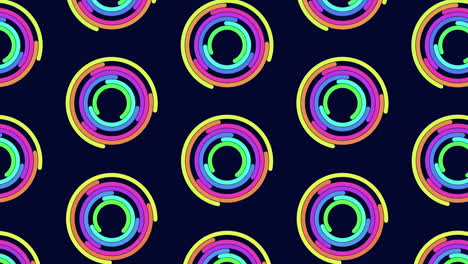 Neon-futuristic-rainbow-rings-pattern-on-black-space