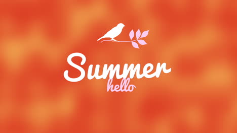 Hallo-Sommer-Mit-Vogel-Und-Blättern-Auf-Orangefarbenem-Farbverlauf