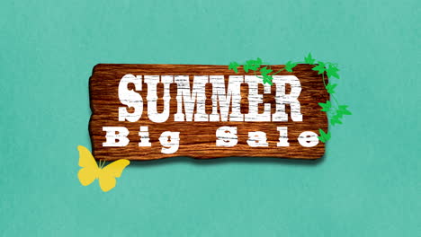 Sommer-Großer-Verkauf-Auf-Holz-Mit-Schmetterling-Und-Blättern