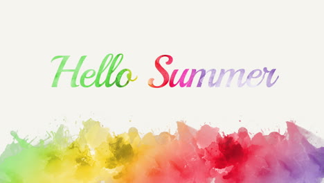 Hallo-Sommer-Mit-Regenbogenaquarellfarbe-Auf-Papier