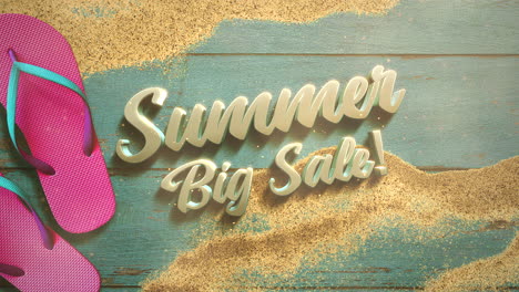 Summer-Big-Sale-on-wood-with-sand-of-beach-and-sandal