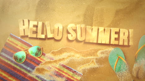 Hallo-Sommer-Am-Strand-Mit-Sandale-Und-Sonnenbrille
