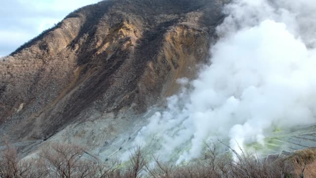 Active-sulfur-vents-and-hot-springs-of-Owakudani-at-Hakone-Fuji-volcanic-zone,-Japan.
