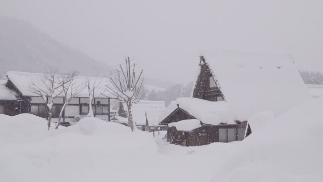The-traditionally-thatched-houses-in-Shirakawa-go-where-is-the-mountain-village-among-the-snow-near-Gifu,-Ishikawa,-and-Toyama-prefecture-in-the-winter,-Japan.