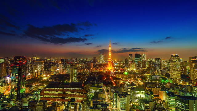 4-K.-Zeitraffer-Stadtbild-in-Tokyo-City-mit-Tokyo-Tower-in-japan