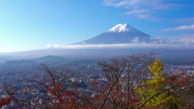 Fuji,-montaña-hermosa-con-Arce-en-temporada-otoño-Japón