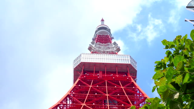 Tokyo-Tower-von-unten-im-blauen-Himmel