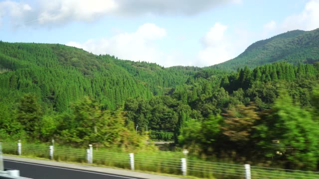View-of-the-countryside-in-Japan,-view-from-car