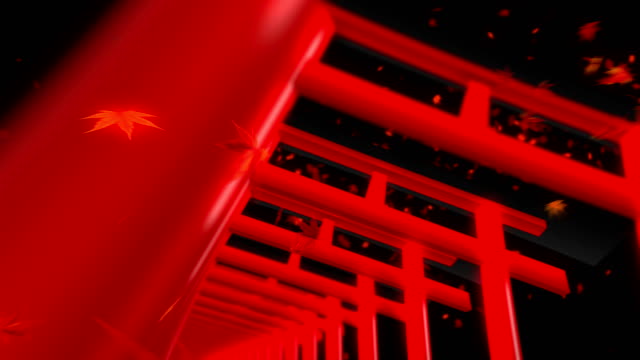Roten-Torii-Tore-in-Japan,-traditionelle-japanische-Animation,-Schleife,