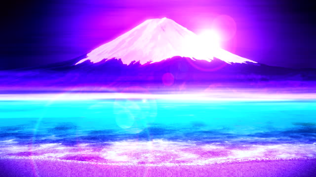 Mt.-Fuji-vom-See,-traditionelle-japanische-Neujahr,-Loop-Animation,
