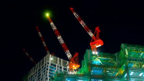 Cranes-Night-lapse-4K-at-shiuya-middle-shot-zoom-out
