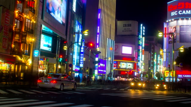Night-lapse-4K-at-Shinjuku-street-slow-shutter-zoom-out