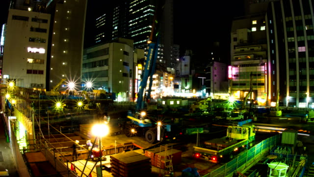 Under-construction-Night-lapse-4K-at-shibuya-wide-shot