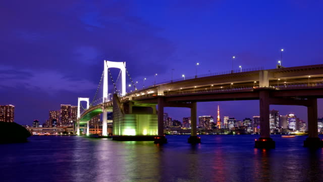 Night-view-of-Tokyo-Bay,-time-lapse.