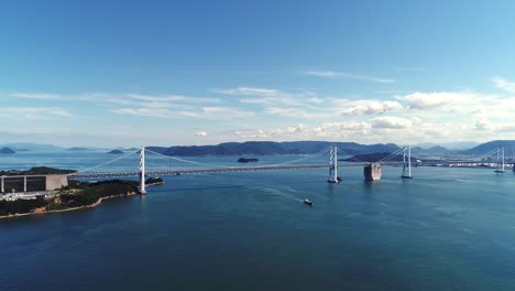 Aerial---Full-view-of-the-Seto-Ohashi-bridge-Pan-Right-to-Left