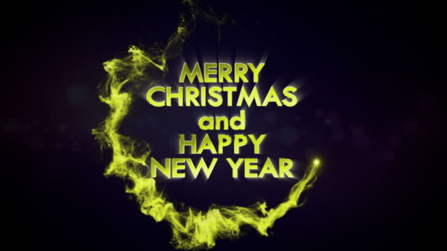 Merry-Christmas-and-Happy-New-Year,-Gold-Text-in-Particles,-4k
