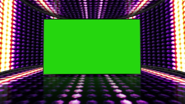 Lines-Bulb-Lights-Room-Background-with-Green-Screen,-Loop,-4k