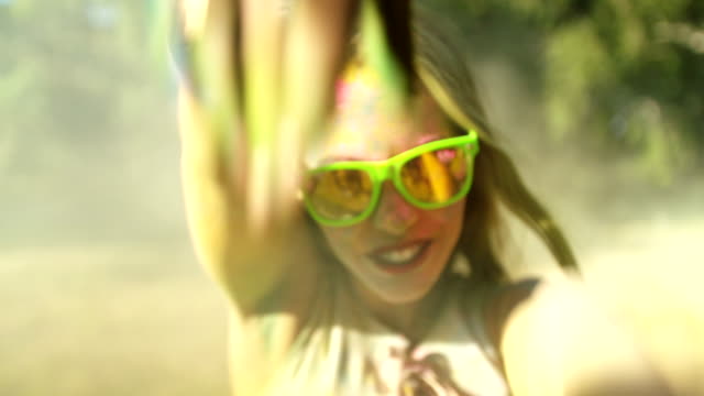 Close-up-Face-Shot-of-Girl-Covered-in-Holi-Powder
