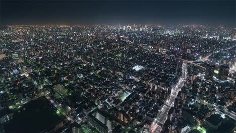Tokio,-Japan,-Timelapse---Shibuya-in-der-Nacht-aus-dem-Sky-Tree-Tower-Weitwinkel