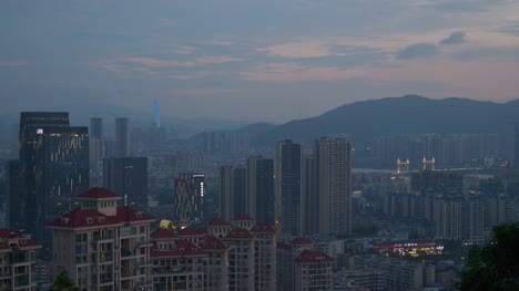 sunset-time-illuminated-zhuhai-cityscape-park-top-panorama-4k-china