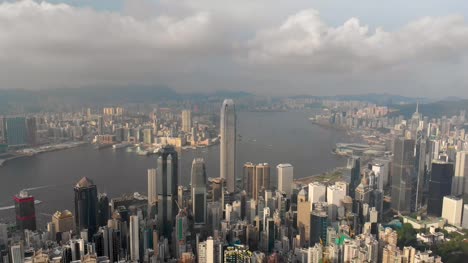 Aerial-drone-shot-of-Hong-Kong-skyline