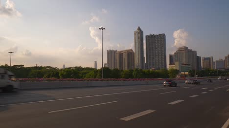 Guangzhou-Stadt-Sonnenuntergangszeit-Verkehr-Straße-Panorama-4k-china