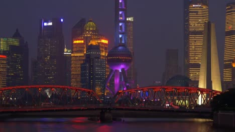 Nachtbeleuchtung-shanghai-Stadt-berühmten-downtown-River-Bay-Brücke-Panorama-4k-china