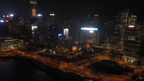 4K-aerial-view-footage-of-Hong-Kong-beautiful-night-scenes-at-Central-District