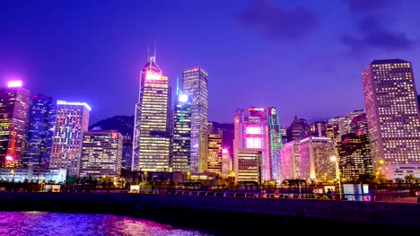 Hong-Kong-Bankenviertel-in-der-Nacht---Zeitraffer