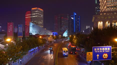 Nachtbeleuchtung-Stadtverkehrs-Straße-Panorama-4k-China-shanghai