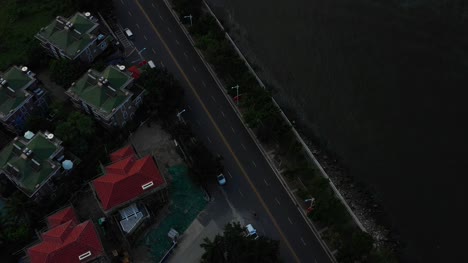 Abend-Zeit-Hainan-Insel-Sanya-Stadtleben-Block-Antenne-Topdown-Ansicht-4k-china