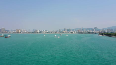 sonnigen-Tag-Hainan-Insel-Sanya-Bay-aerial-Panorama-4k-china