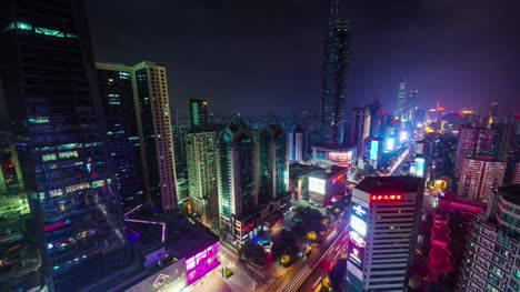 china-shenzhen-city-night-light-roof-top-main-street-traffic-panorama-4k-time-lapse