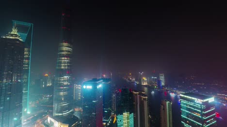 Nachtbeleuchtung-China-shanghai-Stadtbild-Dach-Top-aerial-Panorama-4k-Zeitraffer