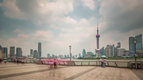 China-Shangai-panorama-céntrico-de-los-luz-famoso-río-Bahía-de-ciudad-paisaje-día-4k-lapso-de-tiempo