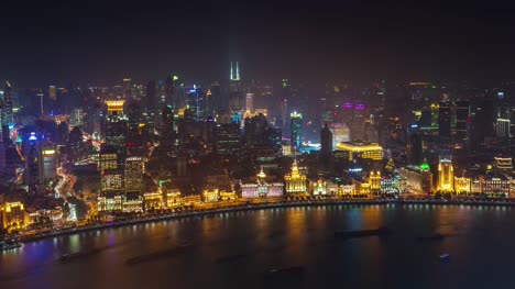 iluminación-nocturna-de-China-Shangai-viejo-ciudad-Bahía-cubierta-superior-aéreo-panorama-4k-lapso-de-tiempo