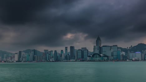 China-Gewitterhimmel-Hong-Kong-Bucht-Stadtpanorama-4k-Zeitraffer