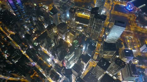 China-Nacht-erleuchtet-Hong-Kong-Stadt-Innenstadt-Bay-Antenne-nach-unten-Panorama-4k