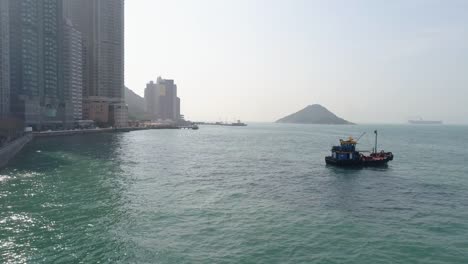 China-Hong-Kong-City-Bucht-Tag-Zeit-Victoria-Hafen-fahren-aerial-Panorama-4k